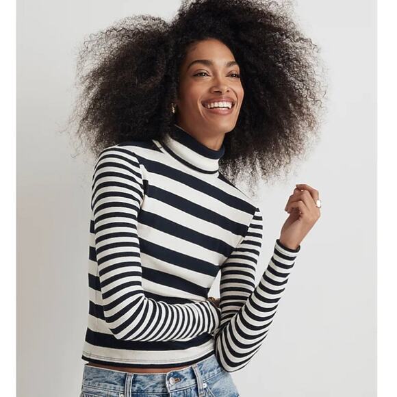 Madewell Turtleneck Long-Sleeve Tee Cropped Striped Size XS - Picture 8 of 8